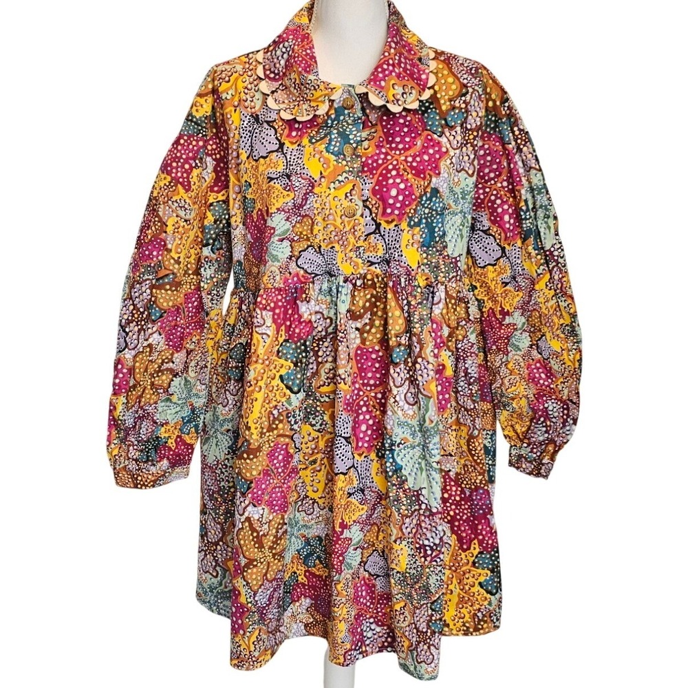 Kika Vargas x Target Floral Babydoll Dress‎ L Scallop Collar Puff Sleeve Cotton - Picture 2 of 12